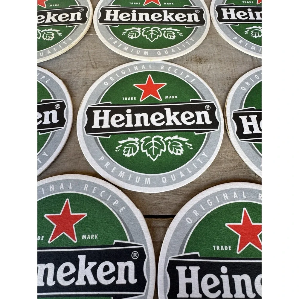 10 Heineken Beer Coasters Circle Double Sided Cardboard Vintage W/ Foam‎ Skimmer
